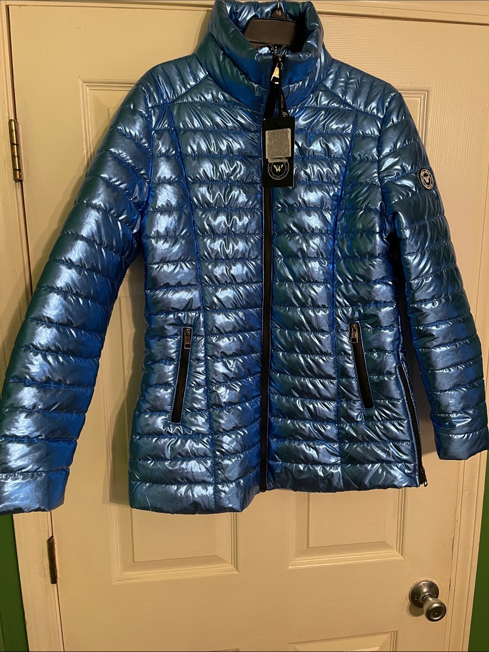 White Mark Shiny Blue Quilted Puffer Jacket